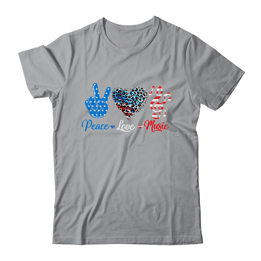 Peace Love Music US Flag 4th Of July Music Teacher Patriotic Shirt & Tank Top | teecentury