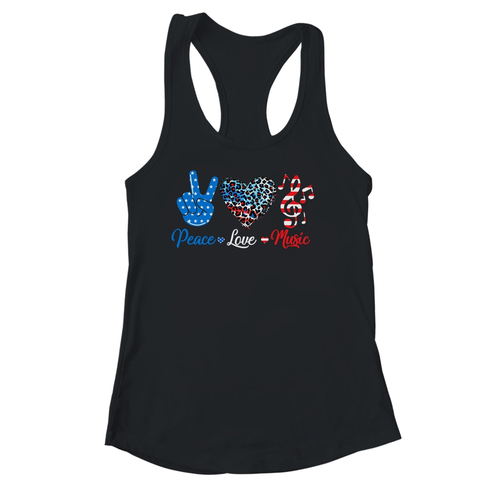 Peace Love Music US Flag 4th Of July Music Teacher Patriotic Shirt & Tank Top | teecentury