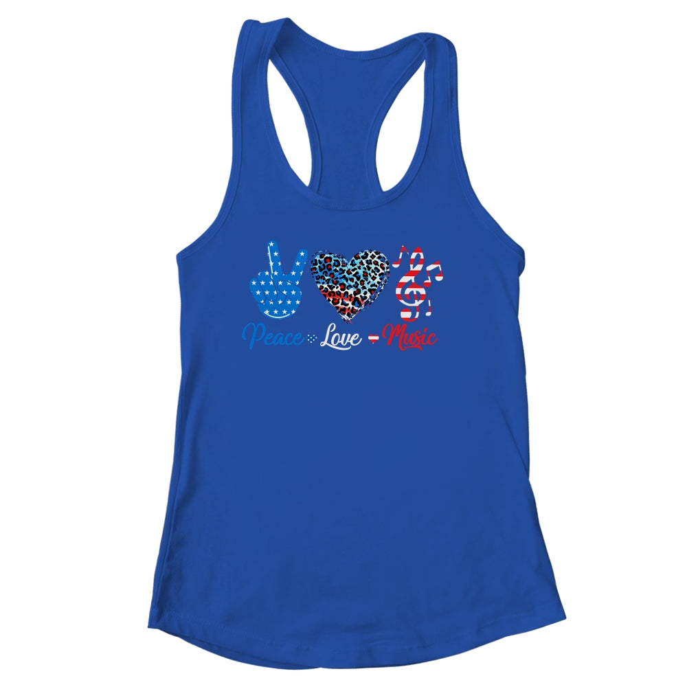 Peace Love Music US Flag 4th Of July Music Teacher Patriotic Shirt & Tank Top | teecentury