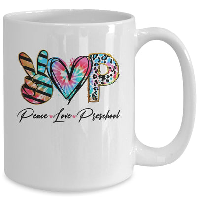 Peace Love Preschool Teacher Team Women Tie Dye Mug | teecentury