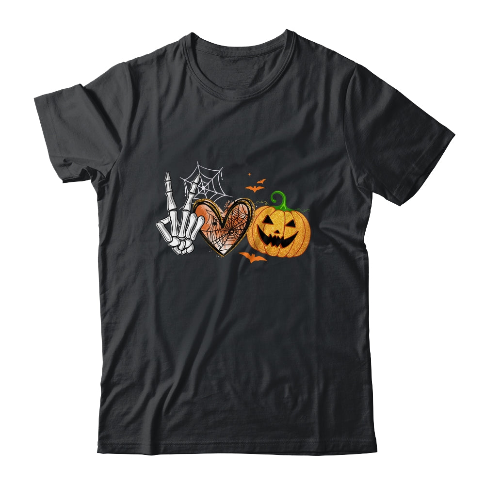 Peace Love Pumpkin Skeleton Halloween Costume For Women Shirt & Hoodie | teecentury