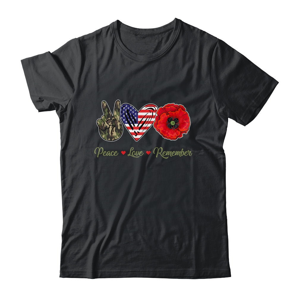 Peace Love Remember Red Poppy Flower Soldier Veteran Day T-Shirt & Hoodie | Teecentury.com