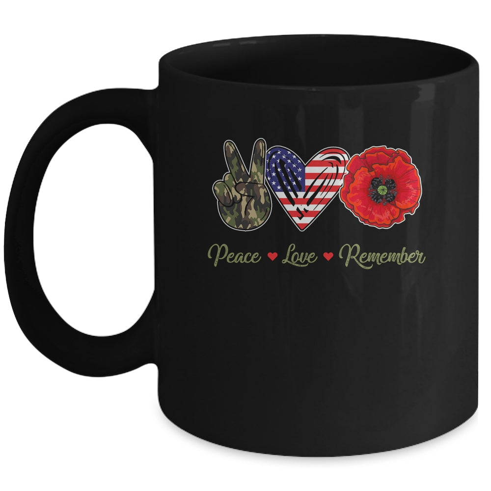 Peace Love Remember Red Poppy Flower Soldier Veteran Day Mug Coffee Mug | Teecentury.com