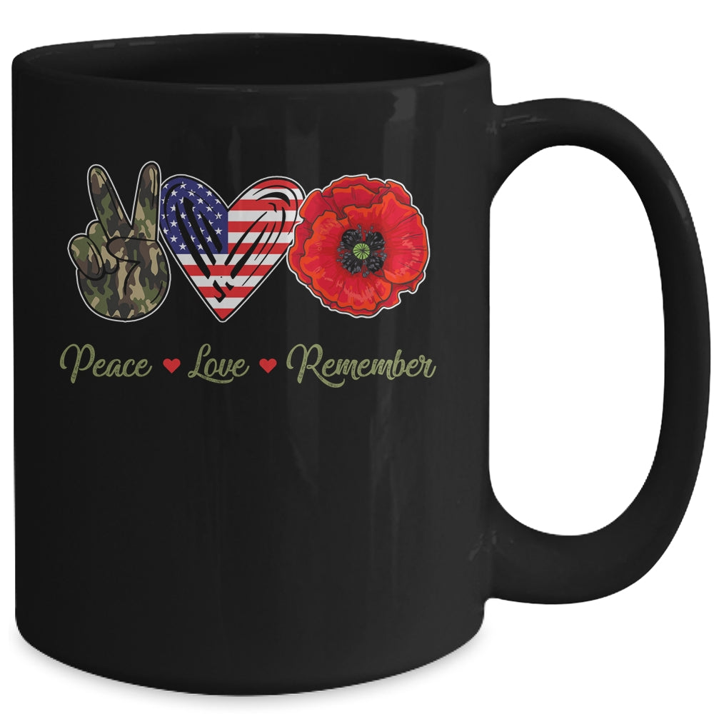 Peace Love Remember Red Poppy Flower Soldier Veteran Day Mug Coffee Mug | Teecentury.com