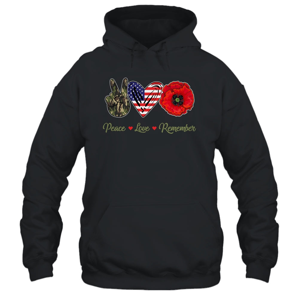 Peace Love Remember Red Poppy Flower Soldier Veteran Day T-Shirt & Hoodie | Teecentury.com
