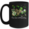 Peace Love St Patricks Day Cheer Drinking Shamrock Mug | teecentury