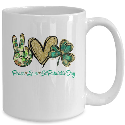 Peace Love St Patricks Day Glitter Shamrock Women Mug | teecentury