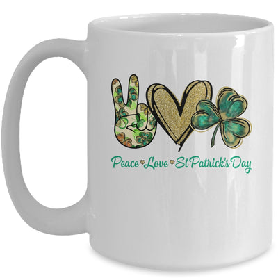 Peace Love St Patricks Day Glitter Shamrock Women Mug | teecentury