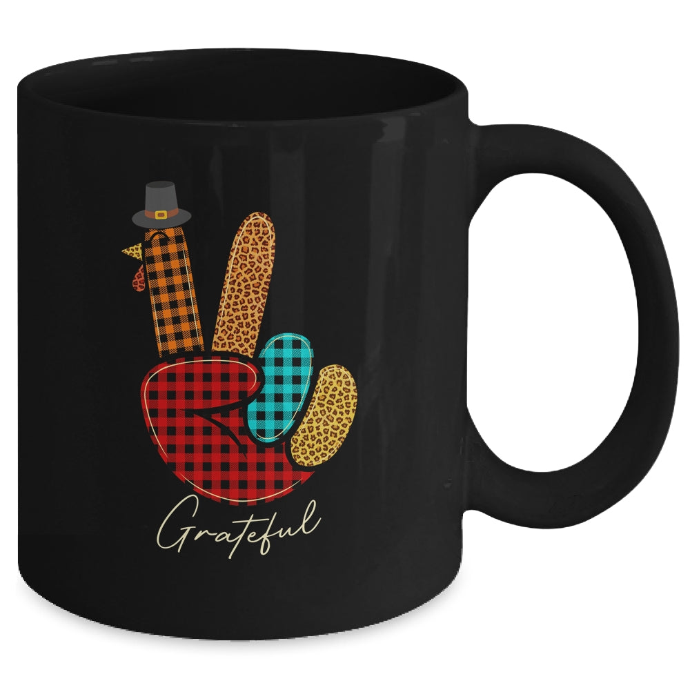 Peace Love Turkey Grateful Turkey Hand Sign Thanksgiving Mug Coffee Mug | Teecentury.com
