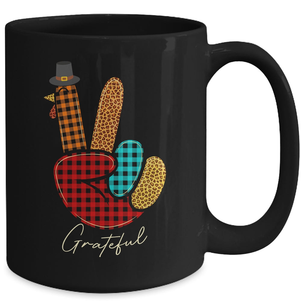 Peace Love Turkey Grateful Turkey Hand Sign Thanksgiving Mug Coffee Mug | Teecentury.com