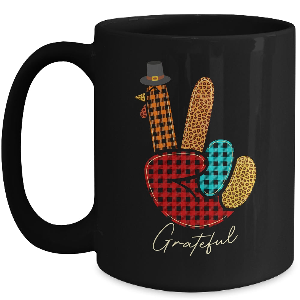 Peace Love Turkey Grateful Turkey Hand Sign Thanksgiving Mug Coffee Mug | Teecentury.com