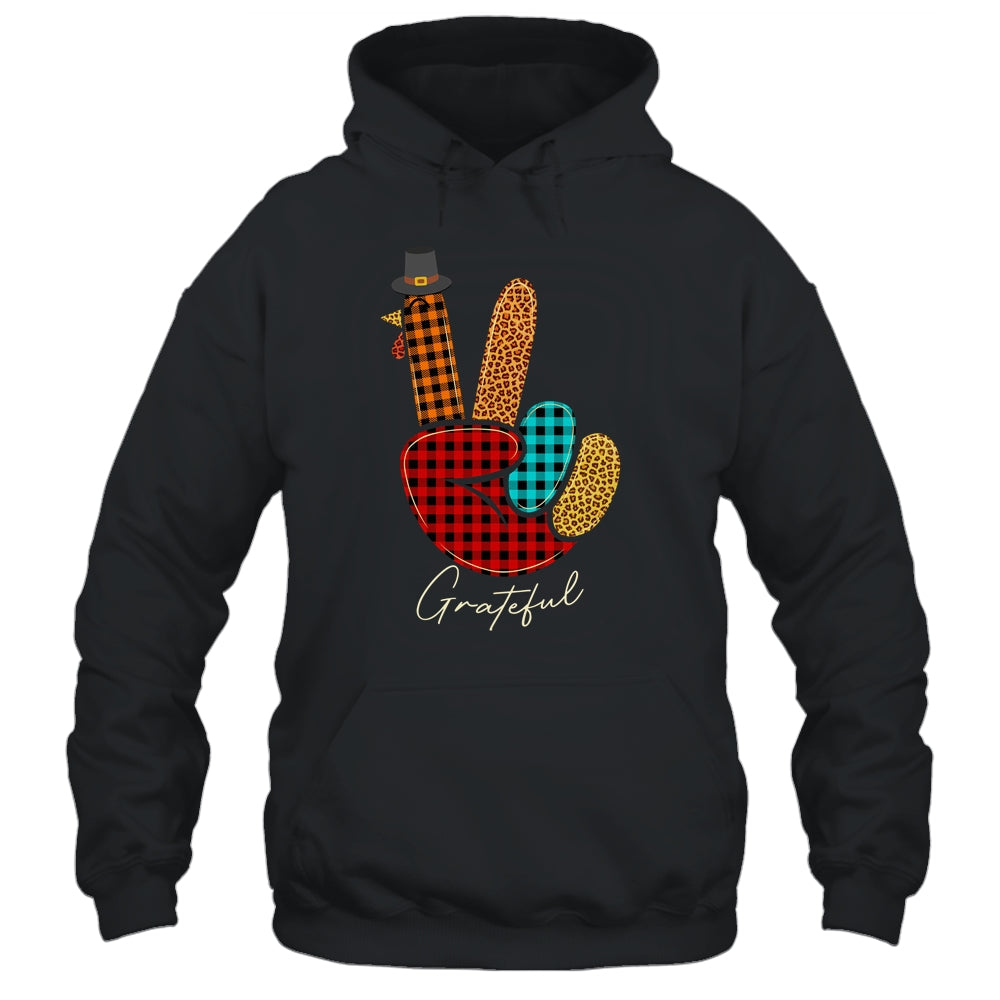 Peace Love Turkey Grateful Turkey Hand Sign Thanksgiving T-Shirt & Hoodie | Teecentury.com
