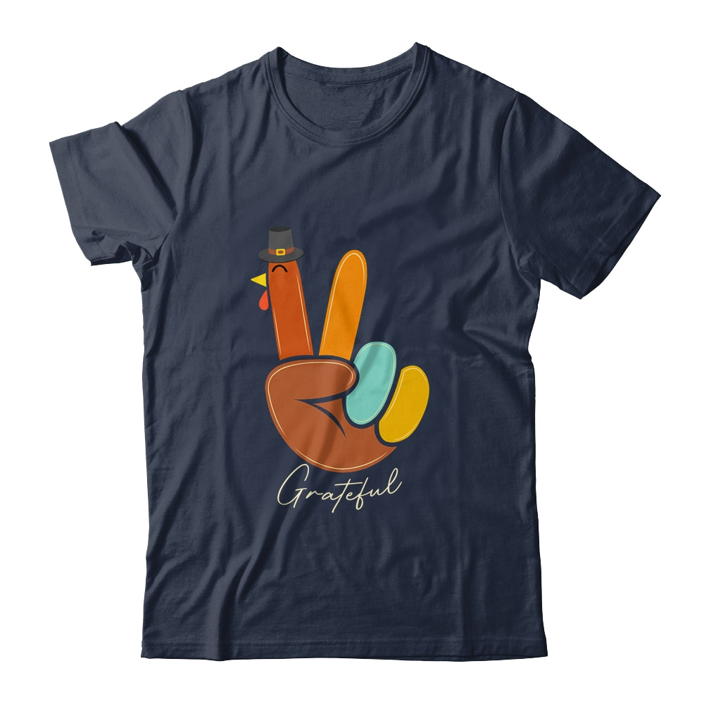 Peace Love Turkey Grateful Turkey Thanksgiving Hand Sign T-Shirt & Hoodie | Teecentury.com