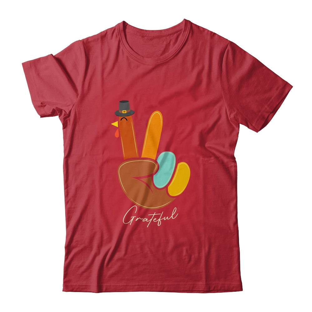 Peace Love Turkey Grateful Turkey Thanksgiving Hand Sign T-Shirt & Hoodie | Teecentury.com