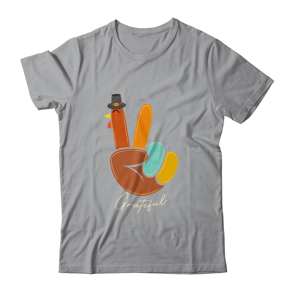 Peace Love Turkey Grateful Turkey Thanksgiving Hand Sign T-Shirt & Hoodie | Teecentury.com