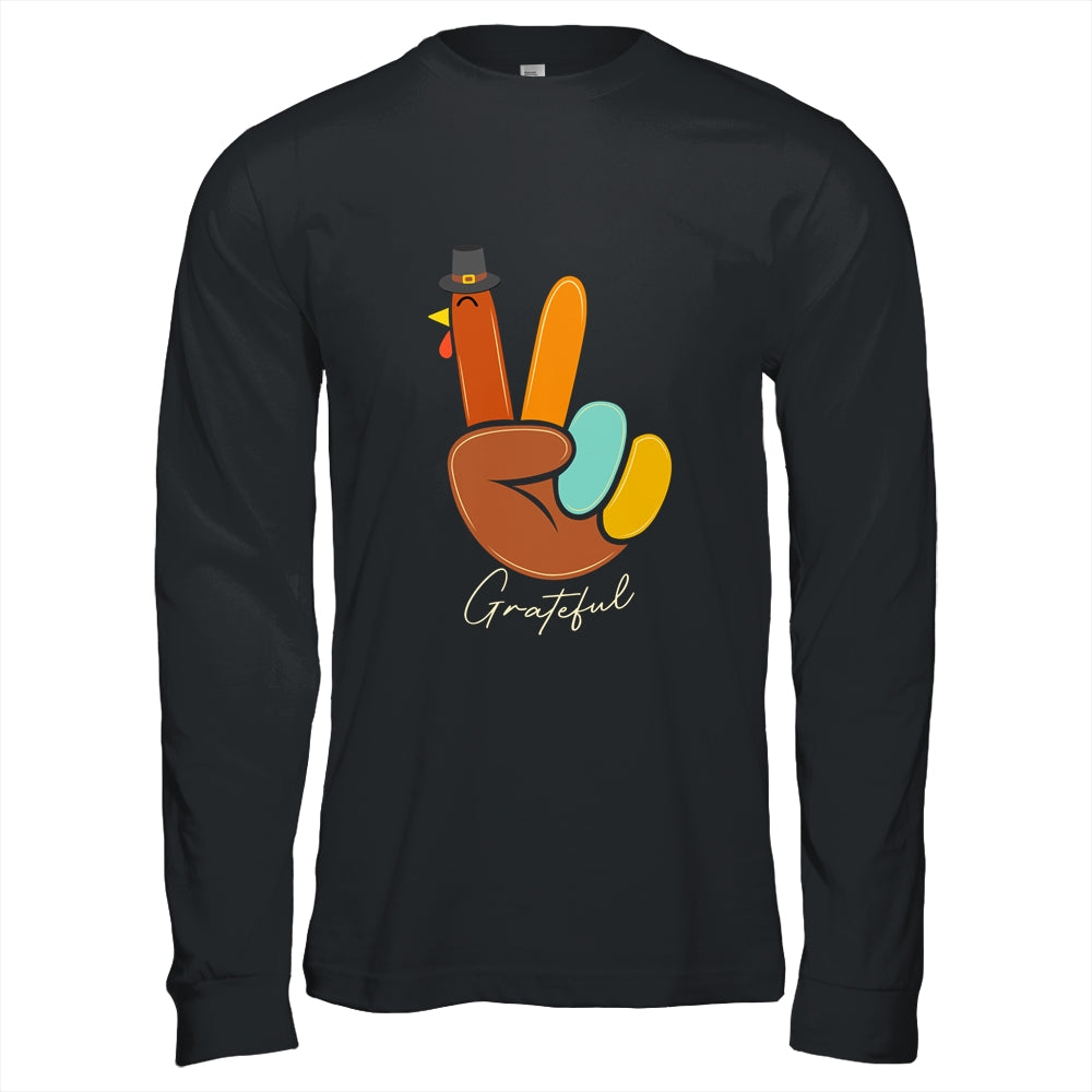 Peace Love Turkey Grateful Turkey Thanksgiving Hand Sign T-Shirt & Hoodie | Teecentury.com