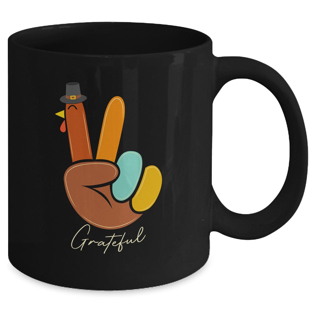 Peace Love Turkey Grateful Turkey Thanksgiving Hand Sign Mug Coffee Mug | Teecentury.com