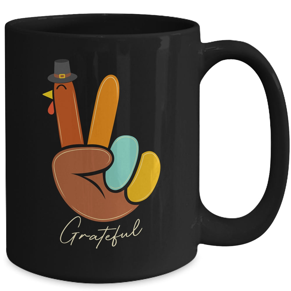 Peace Love Turkey Grateful Turkey Thanksgiving Hand Sign Mug Coffee Mug | Teecentury.com