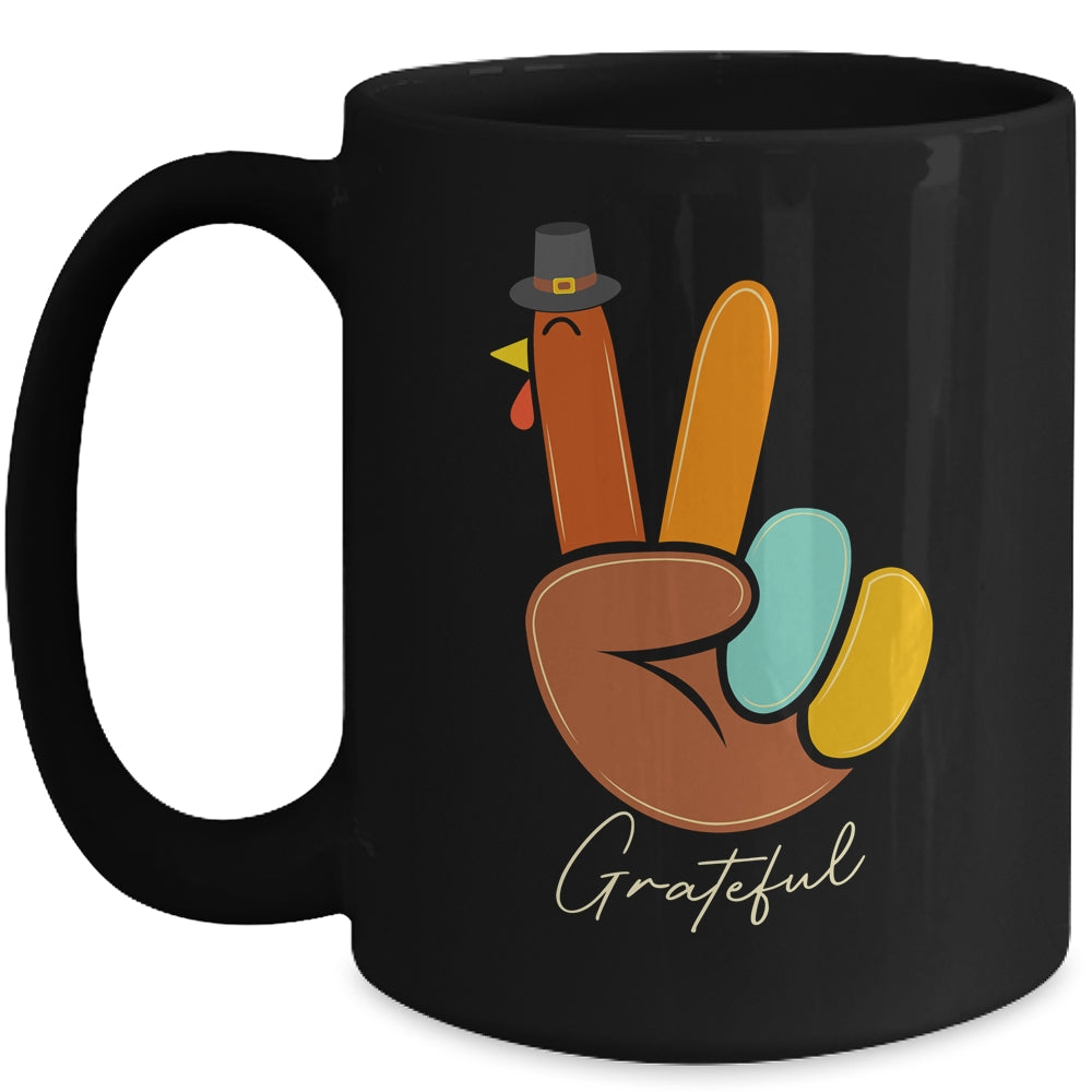 Peace Love Turkey Grateful Turkey Thanksgiving Hand Sign Mug Coffee Mug | Teecentury.com