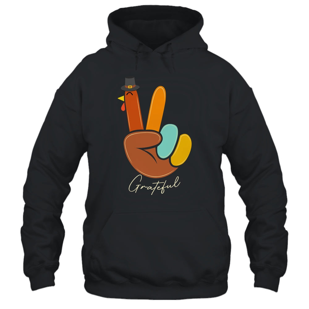Peace Love Turkey Grateful Turkey Thanksgiving Hand Sign T-Shirt & Hoodie | Teecentury.com