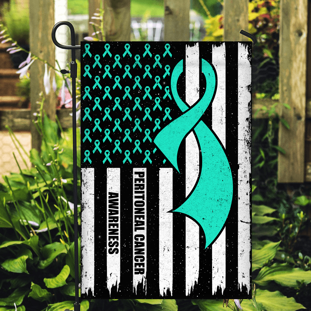 Peritoneal Cancer Awareness America Flag Teal Ribbon Flag | Teecentury.com