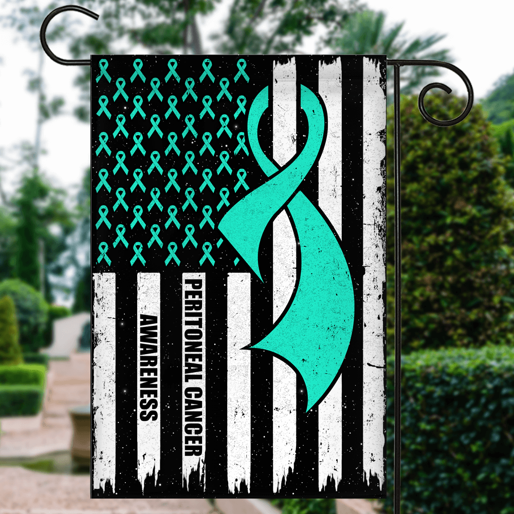 Peritoneal Cancer Awareness America Flag Teal Ribbon Flag | Teecentury.com