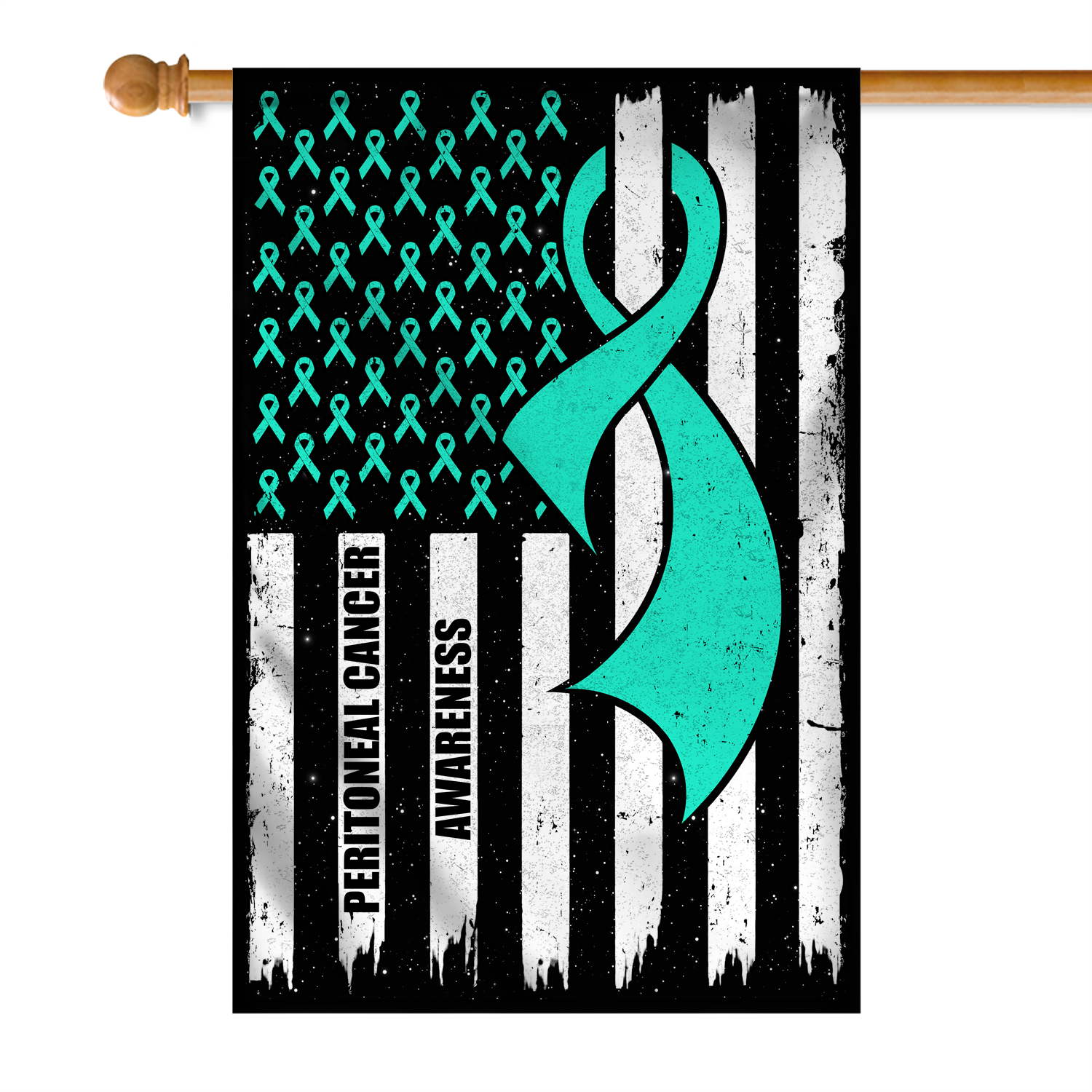 Peritoneal Cancer Awareness America Flag Teal Ribbon Flag | Teecentury.com