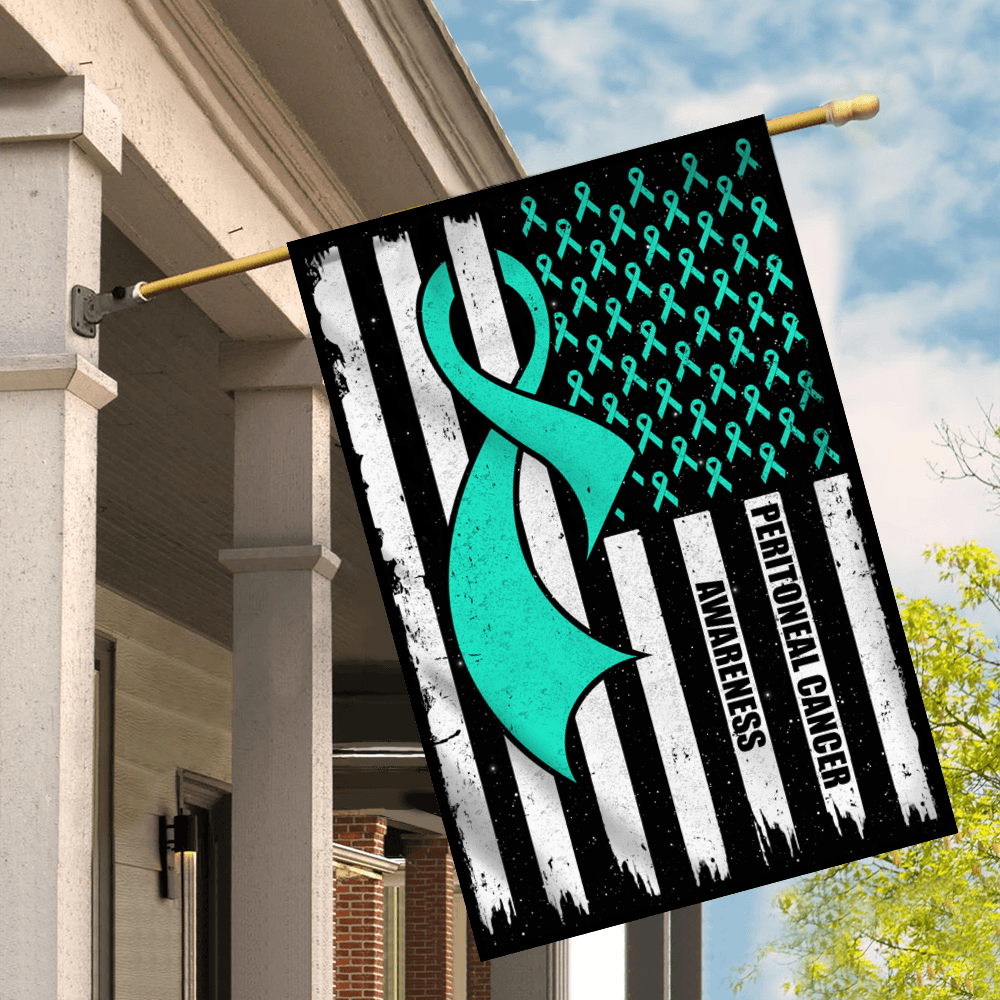 Peritoneal Cancer Awareness America Flag Teal Ribbon Flag | Teecentury.com