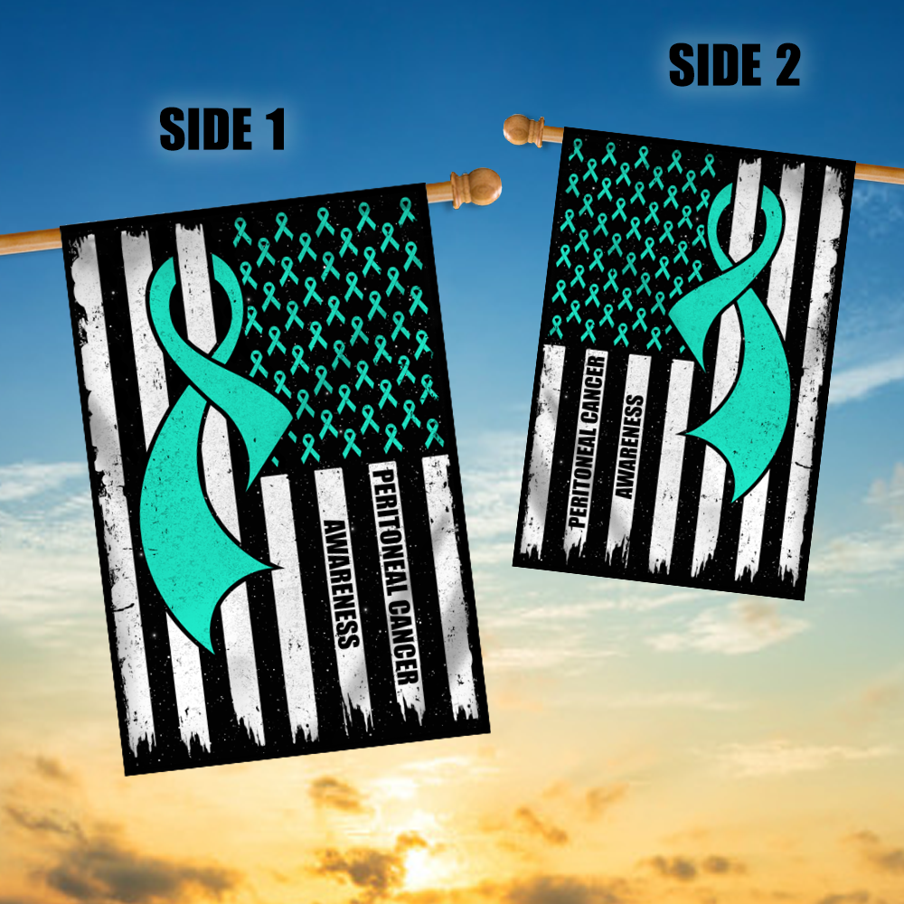 Peritoneal Cancer Awareness America Flag Teal Ribbon Flag | Teecentury.com