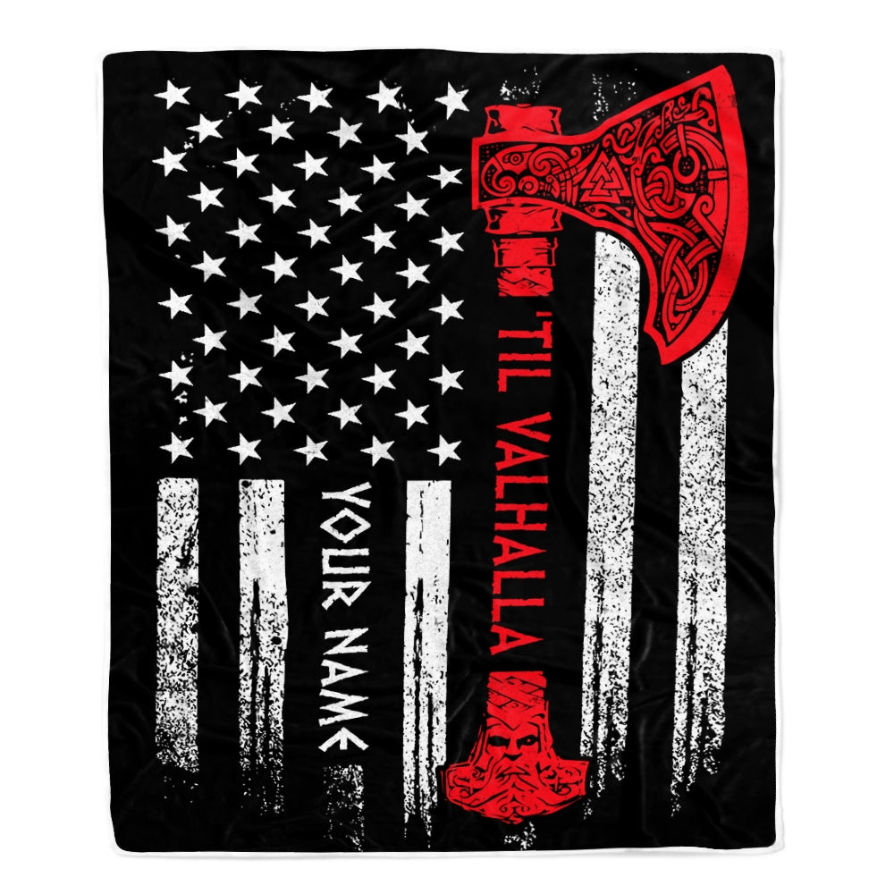Personalized AMERICAN Viking VICTORY Til Valhalla Odin God Celtic Scandinavian Norse Mythology Runes Men Women Dad Mom Birthday Christmas Bed Fleece Blanket Blanket | Teecentury.com