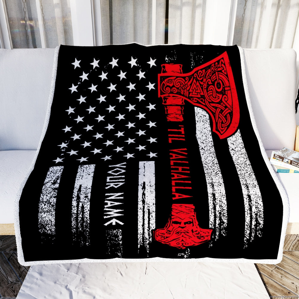 Personalized AMERICAN Viking VICTORY Til Valhalla Odin God Celtic Scandinavian Norse Mythology Runes Men Women Dad Mom Birthday Christmas Bed Fleece Blanket Blanket | Teecentury.com