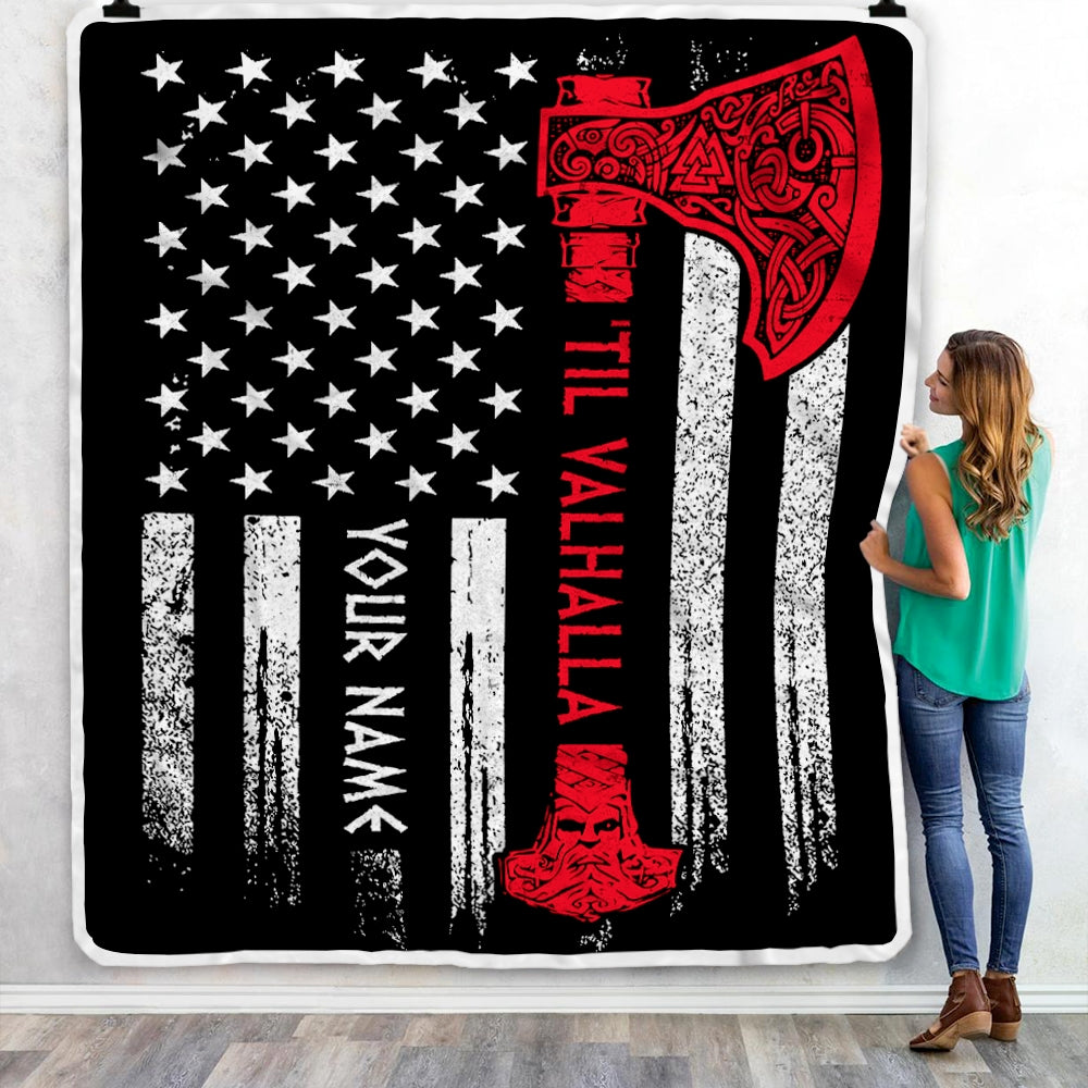 Personalized AMERICAN Viking VICTORY Til Valhalla Odin God Celtic Scandinavian Norse Mythology Runes Men Women Dad Mom Birthday Christmas Bed Fleece Blanket Blanket | Teecentury.com