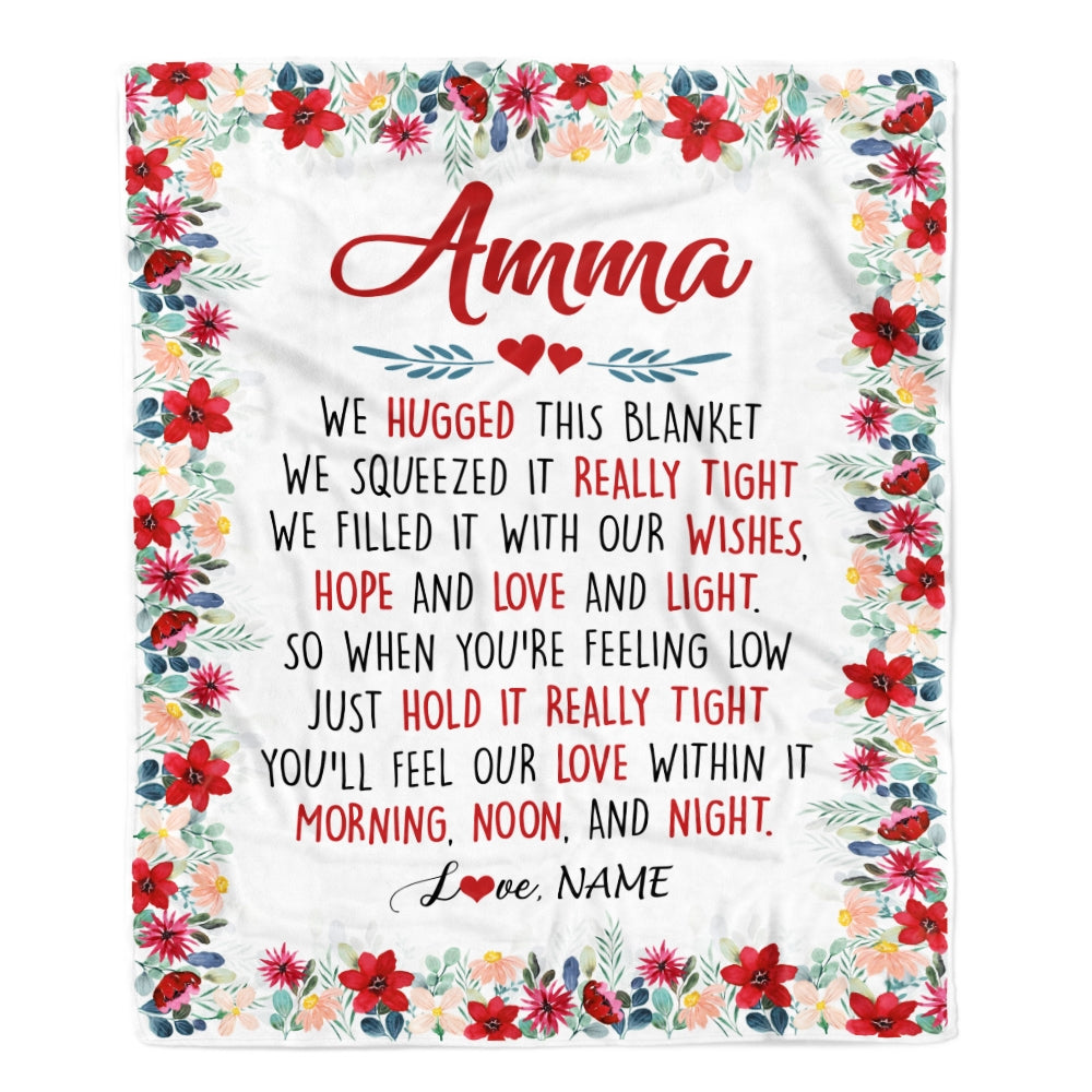 Personalized Amma Blanket From Grandkids Grandson Granddaughter We Hugged This Blanket Amma Birthday Mothers Day Christmas Customized Fleece Throw Blanket Blanket | Teecentury.com
