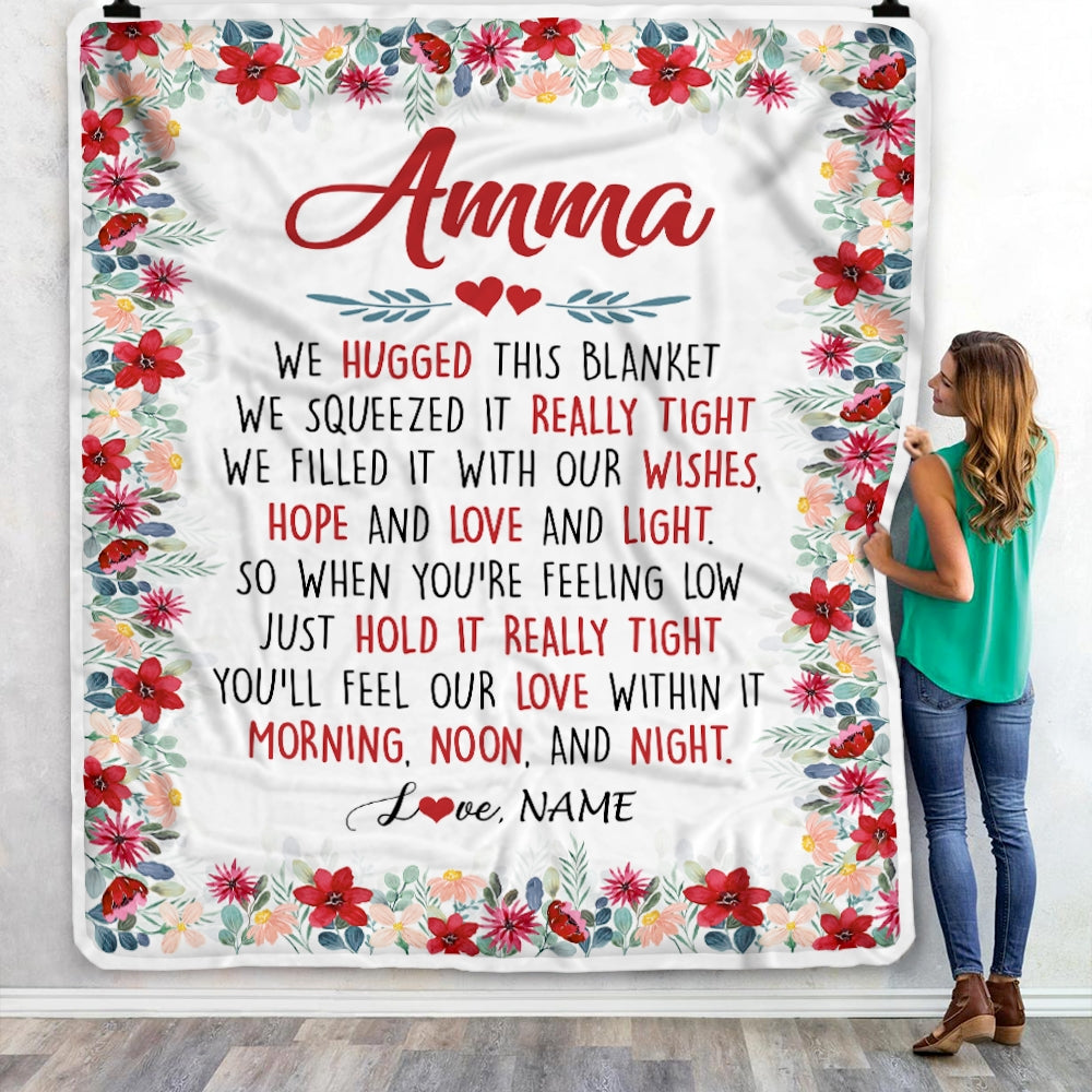 Personalized Amma Blanket From Grandkids Grandson Granddaughter We Hugged This Blanket Amma Birthday Mothers Day Christmas Customized Fleece Throw Blanket Blanket | Teecentury.com