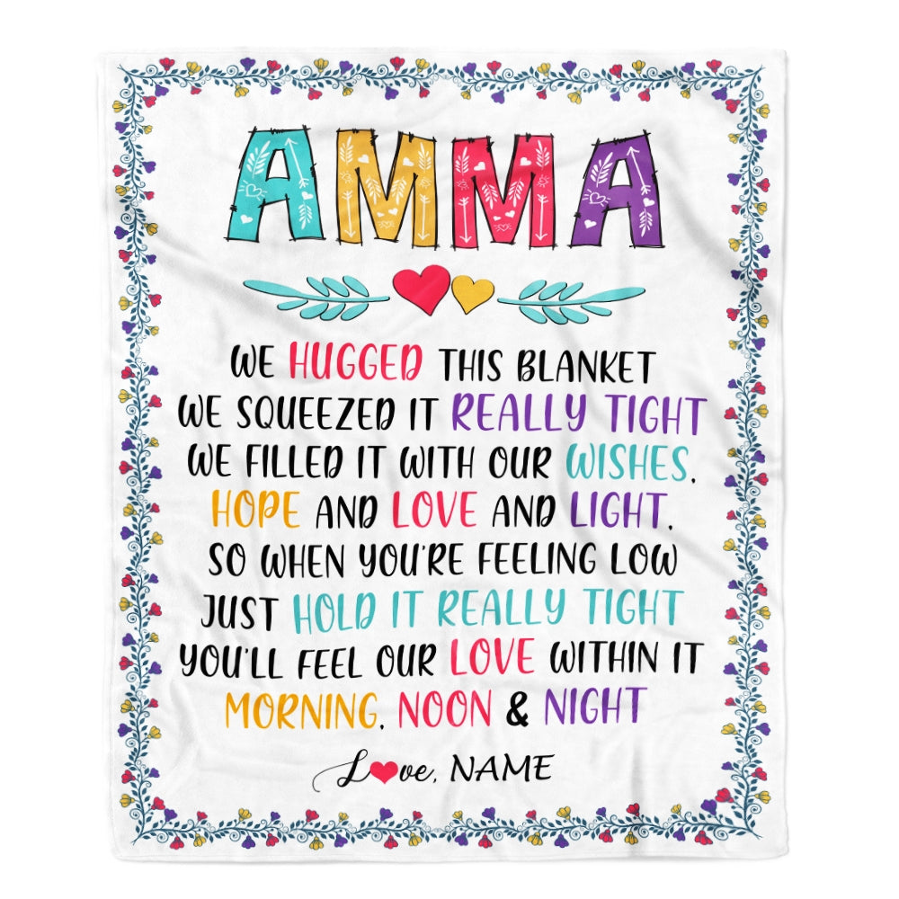 Personalized Amma Blanket From Grandkids We Hugged This Blanket Amma Birthday Mothers Day Christmas Customized Fleece Blanket Blanket | Teecentury.com