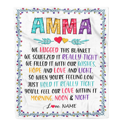 Personalized Amma Blanket From Grandkids We Hugged This Blanket Amma Birthday Mothers Day Christmas Customized Fleece Blanket Blanket | Teecentury.com