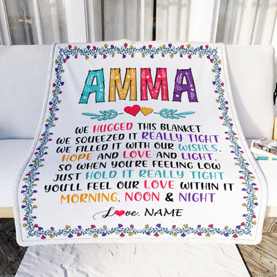 Personalized Amma Blanket From Grandkids We Hugged This Blanket Amma Birthday Mothers Day Christmas Customized Fleece Blanket Blanket | Teecentury.com