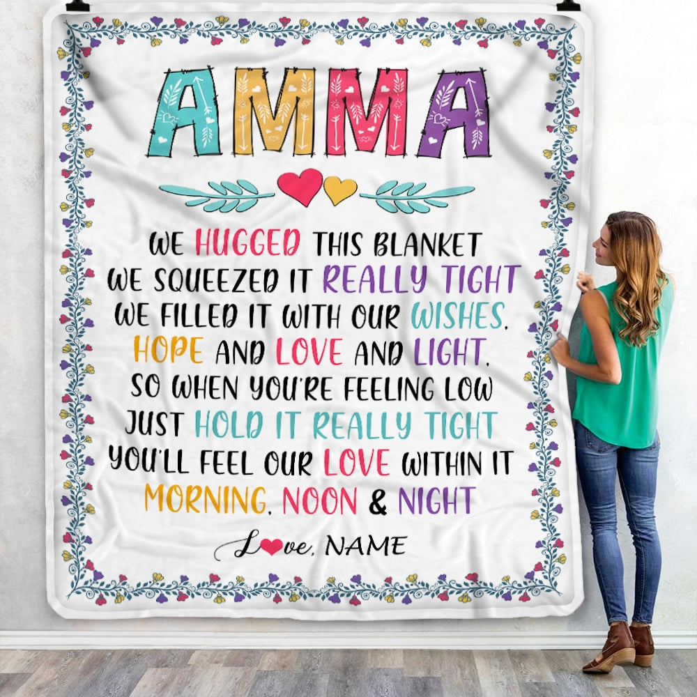 Personalized Amma Blanket From Grandkids We Hugged This Blanket Amma Birthday Mothers Day Christmas Customized Fleece Blanket Blanket | Teecentury.com