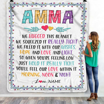 Personalized Amma Blanket From Grandkids We Hugged This Blanket Amma Birthday Mothers Day Christmas Customized Fleece Blanket Blanket | Teecentury.com