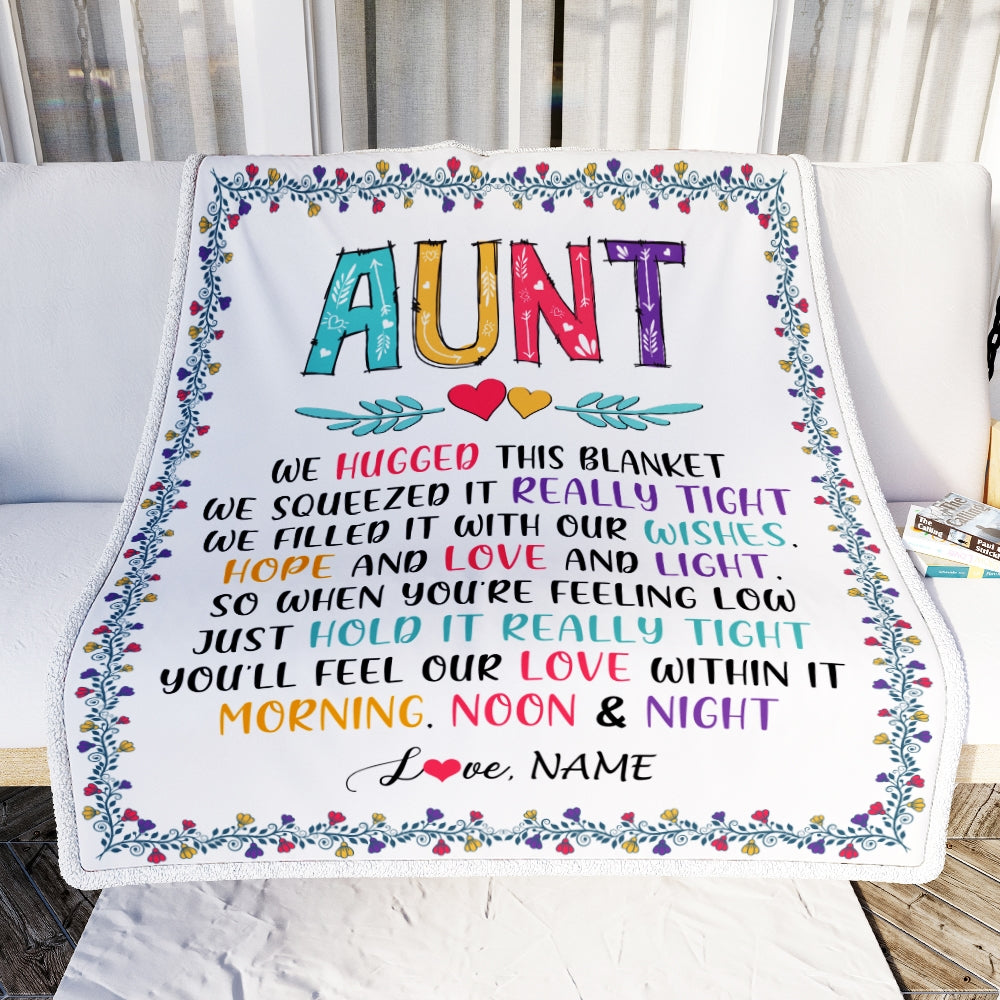 Personalized Aunt Blanket From Nephew Niece We Hugged This Blanket Aunt Birthday Mothers Day Christmas Customized Fleece Blanket Blanket | Teecentury.com