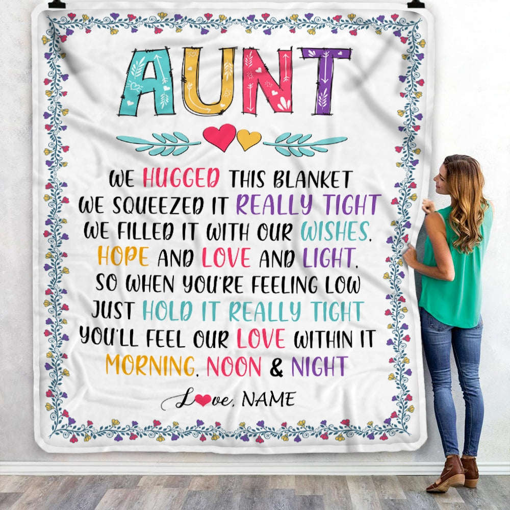 Personalized Aunt Blanket From Nephew Niece We Hugged This Blanket Aunt Birthday Mothers Day Christmas Customized Fleece Blanket Blanket | Teecentury.com