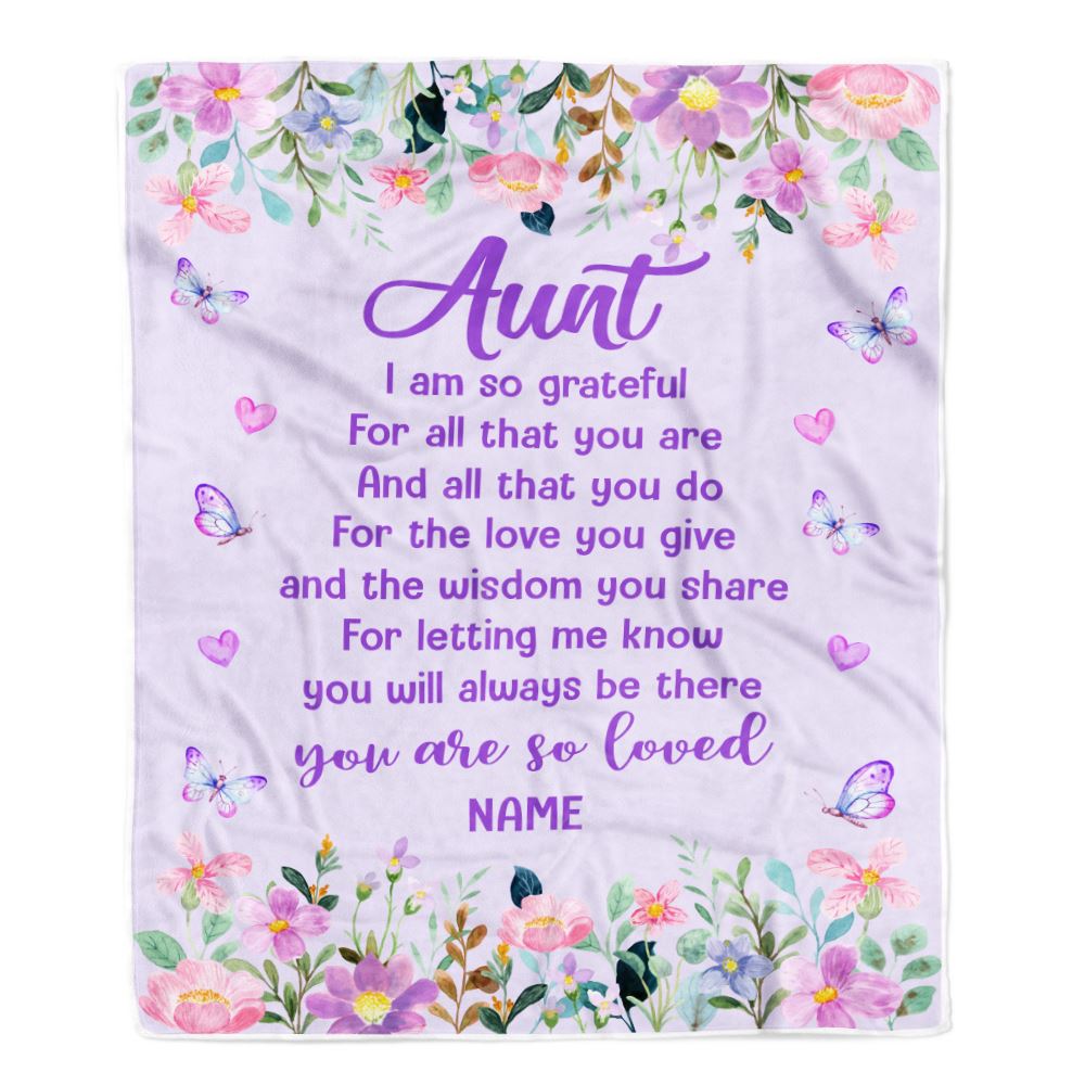 Personalized Aunt Blanket From Niece Nephew Floral Butterfly Love You Give Aunt Mothers Day Birthday Christmas Customized Bed Fleece Throw Blanket | teecentury