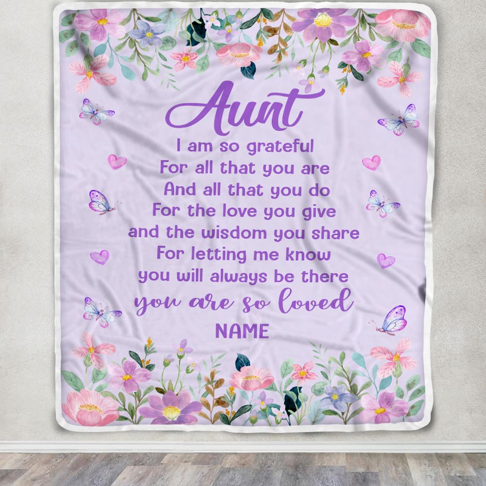 Personalized Aunt Blanket From Niece Nephew Floral Butterfly Love You Give Aunt Mothers Day Birthday Christmas Customized Bed Fleece Throw Blanket | teecentury
