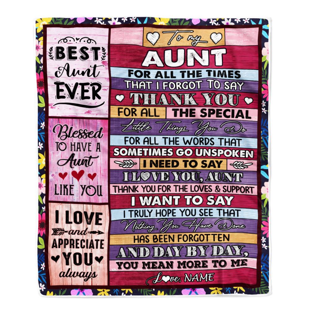 Personalized Aunt Blanket From Niece Nephew Thank You For The Love Aunt Mothers Day Birthday Christmas Customized Bed Fleece Throw Blanket | teecentury