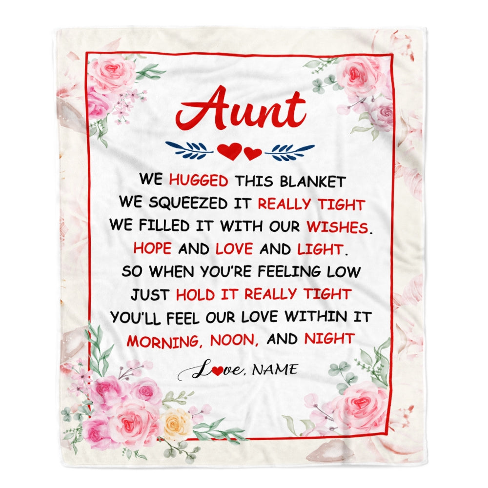 Personalized Aunt Blanket From Niece Nephew We Hugged This Blanket Floral Aunt Birthday Mothers Day Christmas Customized Fleece Throw Blanket | teecentury