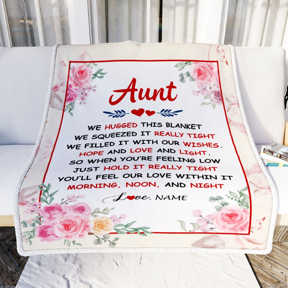 Personalized Aunt Blanket From Niece Nephew We Hugged This Blanket Floral Aunt Birthday Mothers Day Christmas Customized Fleece Throw Blanket | teecentury