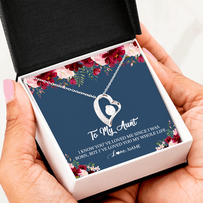 Forever Love Necklace | Personalized Aunt Necklace From Niece Nephew I've Loved You My Whole Life Floral Aunt Birthday Mothers Day Christmas Customized Message Card | teecentury