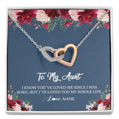 Interlocking Hearts Necklace | Personalized Aunt Necklace From Niece Nephew I've Loved You My Whole Life Floral Aunt Birthday Mothers Day Christmas Customized Message Card | teecentury