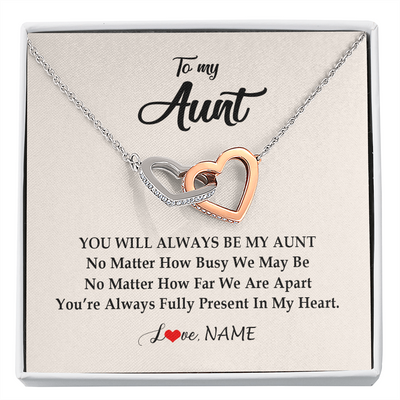 Interlocking Hearts Necklace | Personalized Aunt Necklace From Niece Nephew You're Always In My Heart Aunt Birthday Mothers Day Christmas Jewelry Pendant Customized Gift Box Message Card | teecentury