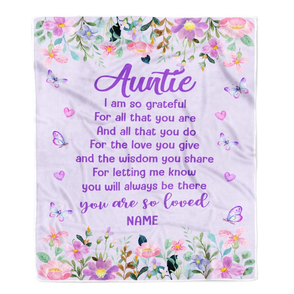 Personalized Auntie Blanket From Niece Nephew Floral Butterfly Love You Give Auntie Mothers Day Birthday Christmas Customized Bed Fleece Throw Blanket | teecentury